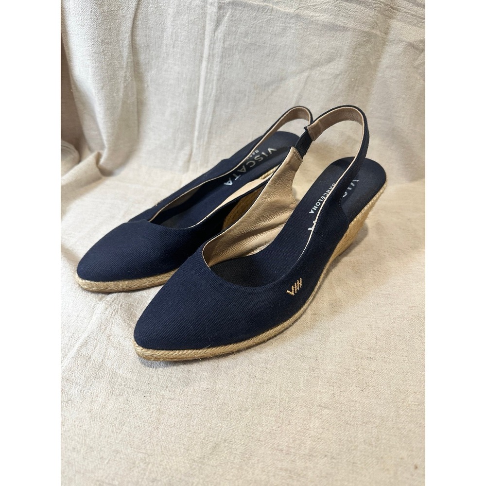 Viscata Summer Wedge Shoes Navy Sz 38 US 7.5 Barcelona Spain